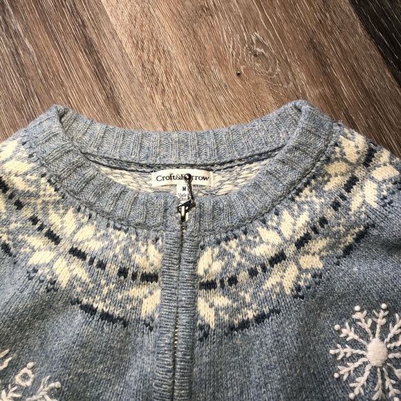 Vintage Grey Blue Snowflake Zipup Sweater women’s size Medium - Picture 3 of 4